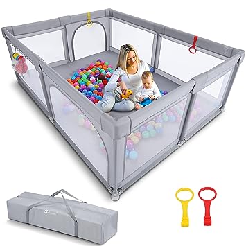 Photo 1 of  Foldable Baby Playpen  - Kids Safety Activity Play center - Safety Play Yard Play Pens for Babies - Safety gates Light grey/ blue
**TOYS NOT INCLUDED**