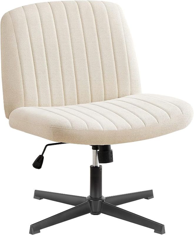 Photo 1 of Office Chair Armless Desk Chair No Wheels, Cross Legged Office Chair Wide Home Office Desk Chairs, Adjustable Swivel Padded Leather Vanity Task Computer Chair
