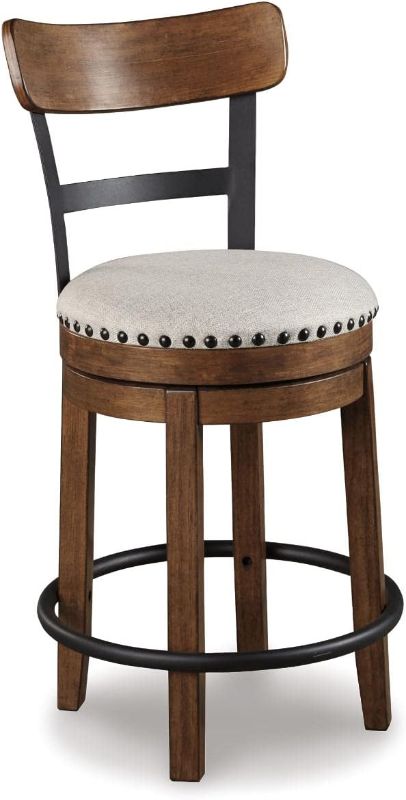 Photo 2 of **PARTS ONLY, SEAT BROKEN** Signature Design by Ashley Valebeck Rustic Farmhouse 24.5” Counter Height Swivel Bar Stool, Brown
