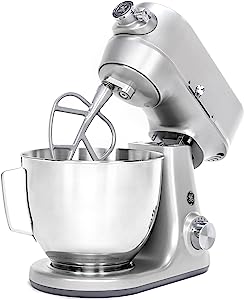 Photo 1 of **USED**
GE Tilt-Head Electric Stand Mixer | 7-Speed, 350-Watt Motor | Includes 5.3-Quart Bowl, Flat Beater, Dough Hook, Wire Whisk & Pouring Shield | Countertop Kitchen Essentials | Granite Gray