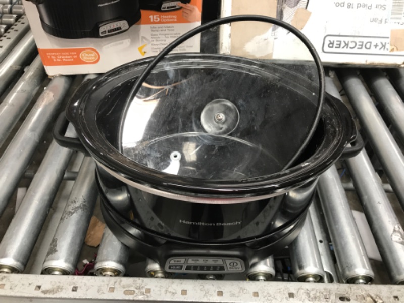 Photo 2 of **USED**
***PARTS ONLY***

Hamilton Beach Programmable Slow Cooker with Three Temperature Settings, 7-Quart + Lid Latch Strap, Black