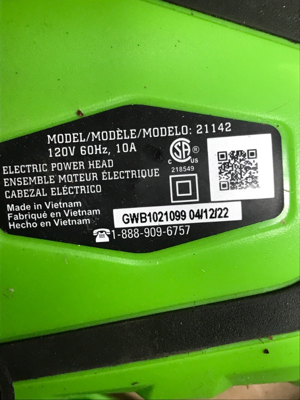 Photo 3 of **USED**
Greenworks 10 Amp 18-Inch Corded String Trimmer (Attachment Capable), 21142 18" Corded Trimmer