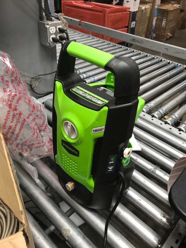 Photo 5 of **USED**
Greenworks 1600 PSI 1.2 GPM Pressure Washer (Upright Hand-Carry) PWMA Certified