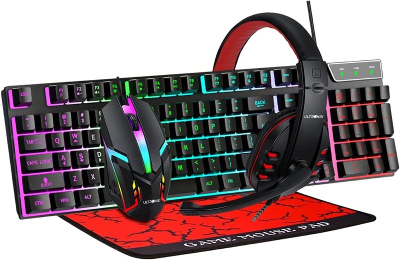 Photo 1 of ULTRONIX Wired RGB Backlit Gaming Keyboard, Gaming Mouse, Gaming Mouse Pad, Gaming Headset Combo All in One PC Gamer Bundle for Windows PC, Xbox/PS4
