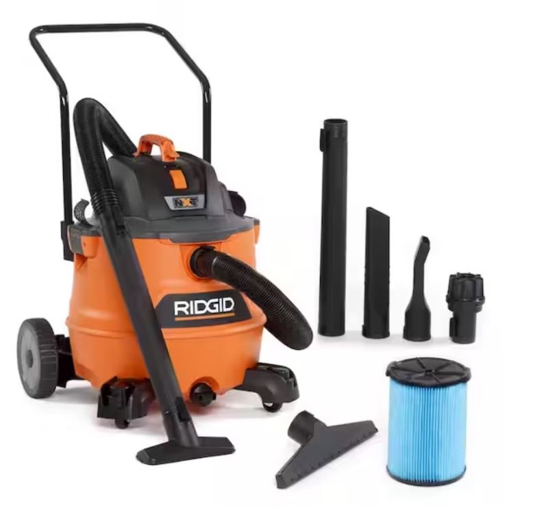 Photo 1 of RIDGID 16 Gallon 6.5 Peak HP NXT Wet/Dry Shop Vacuum with Cart, Fine Dust Filter, Locking Hose and Accessories