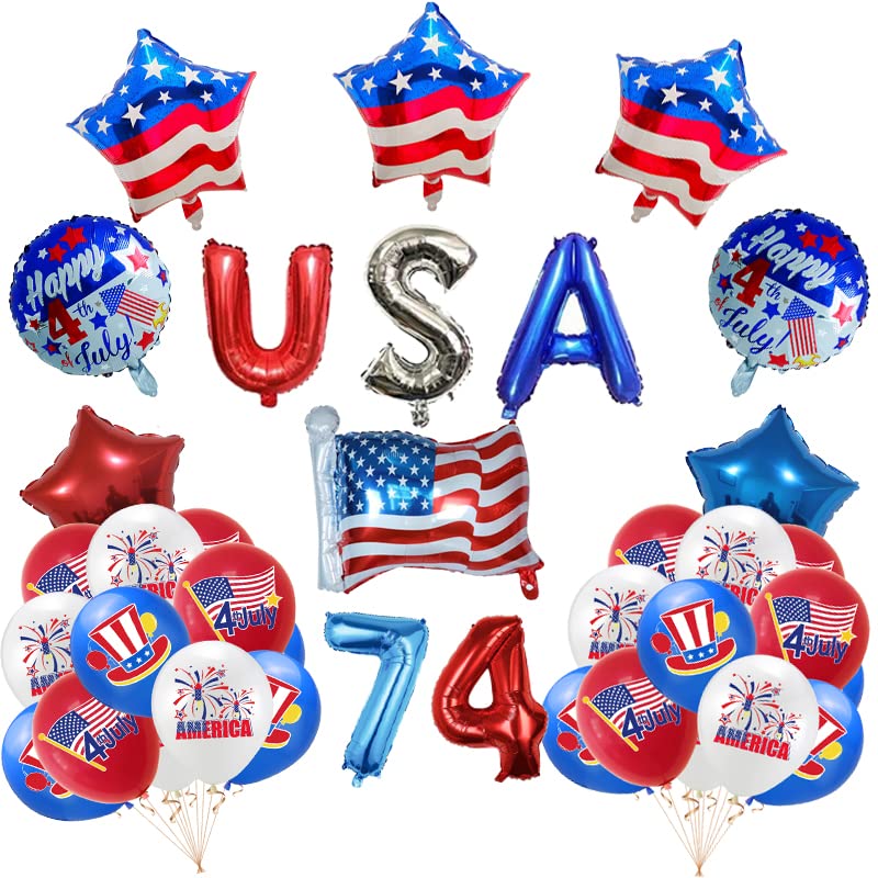 Photo 1 of 25Pcs 4th of July Balloons,Patriotic Independence Day Foil Balloons,74 Foil Balloons,American Flag Balloons,USA Red Blue White Party Latex Balloons