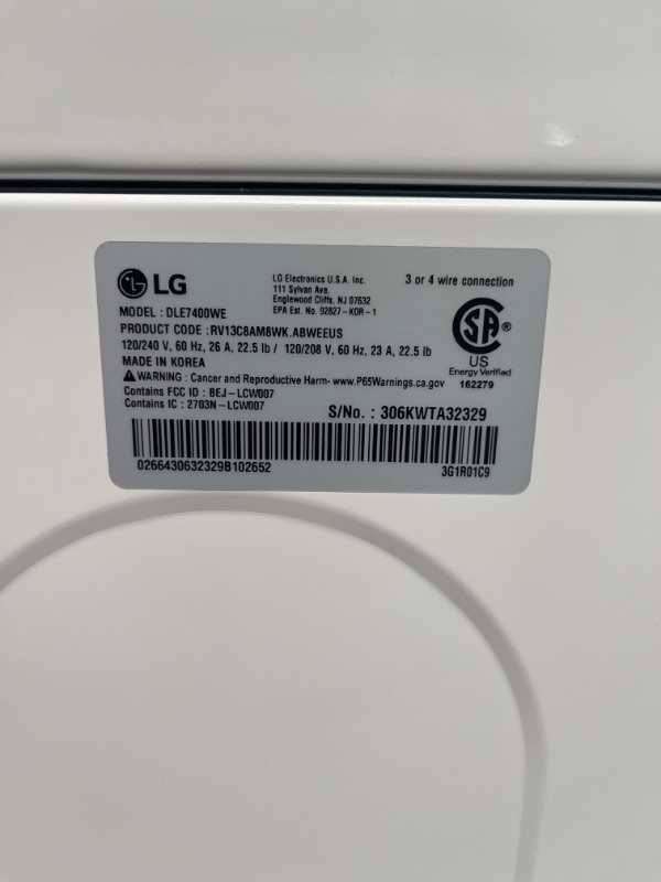 Photo 6 of LG EasyLoad 7.3-cu ft Smart Electric Dryer (White) ENERGY STAR-*LIKE NEW- 