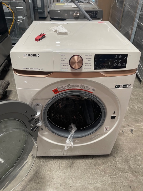 Photo 3 of Samsung 5-cu ft High Efficiency Stackable Steam Cycle Smart Front-Load Washer (Ivory) 
*like new*