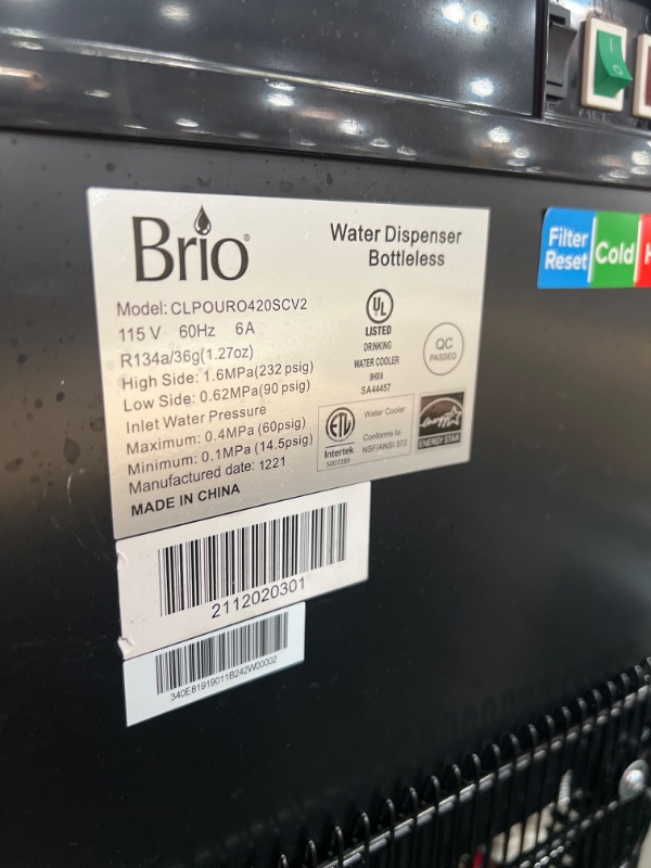 Photo 3 of Brio Ultra Safe 4 Stage Reverse Osmosis Bottleless Water Cooler Dispenser, Hot & Cold, Child Safety Lock, Digital Display, UL Approved Stainless Steel
