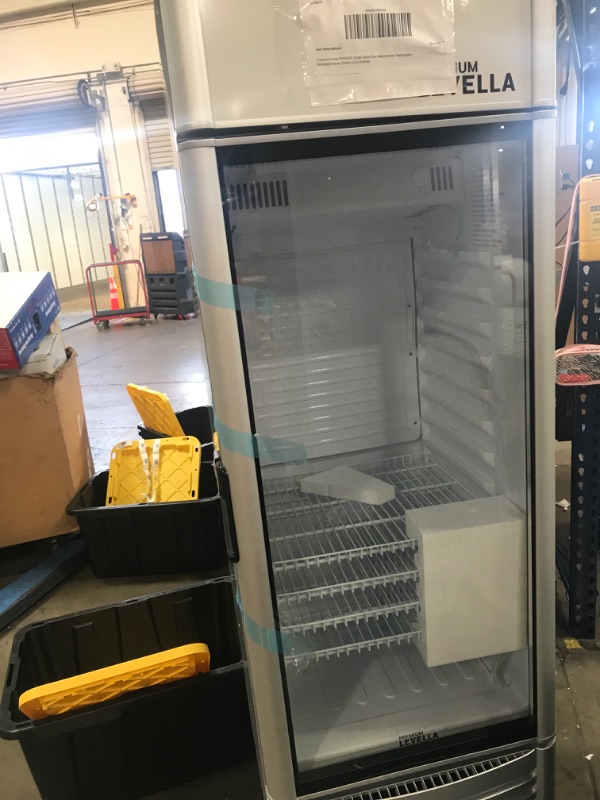 Photo 2 of parts only !   nonfunctional - PremiumLevella PRF90DX Glass Door Display Refrigerator 9.0 cu ft Commercial Beverage Cooler Merchandiser With Customizable Lightbox - Silver
