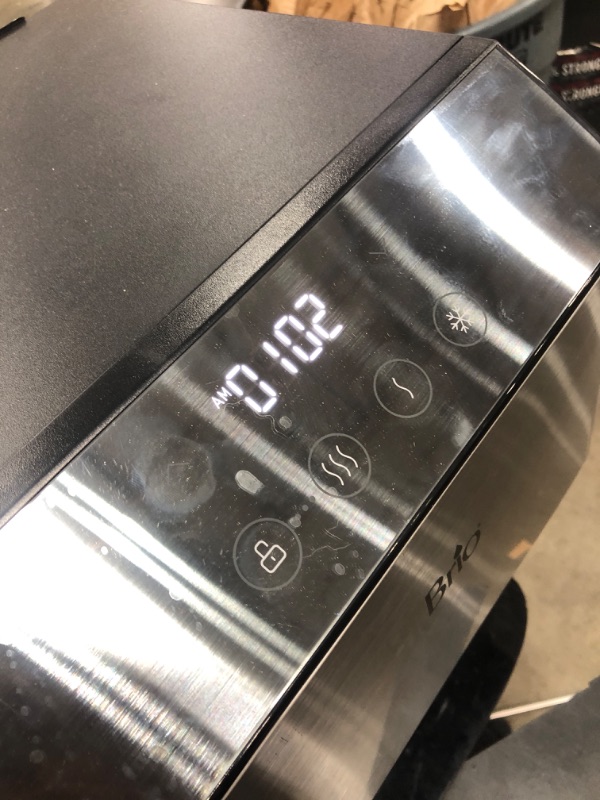 Photo 1 of **FOR PARTSW ONLY**
Brio Moderna Bottom Load Water Cooler Dispenser - Tri-Temp, Adjustable Temperature, Self-Cleaning, Touch Dispense, Child Safety Lock, Holds 3 or 5 Gallon Bottles, Digital Display and LED Light Stainless Steel Moderna