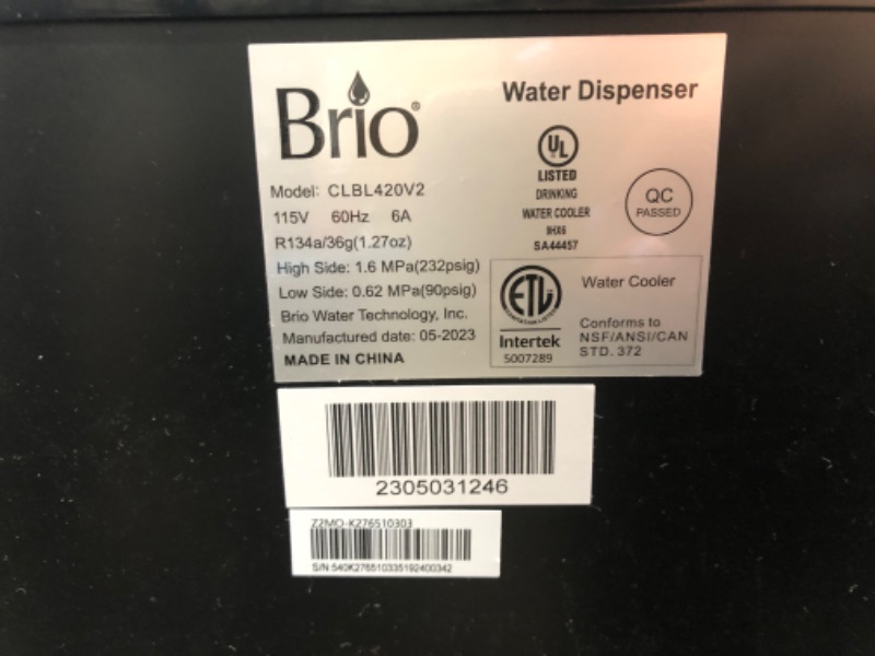 Photo 4 of * Pump output nipple sheared off * sings of wear and tear * powers on *
Brio CLBL420V2 Bottom Loading Water Cooler Dispenser for 3 & 5 Gallon Bottles - 
