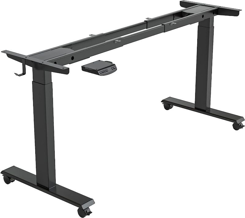 Photo 1 of FEZIBO Dual Motor Height Adjustable Standing Desk Frame, Adjustable Desk Legs for 43 Inches to 59 Inches Desk Tops, Home Office Sit Stand Desk Base, Black (Frame Only)