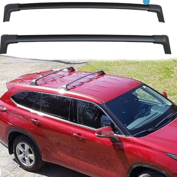 Photo 1 of 2 Pieces Cross Bars Fit for Toyota Highlander L & LE 2020 2021 2022 2023 Roof Rack Black Baggage Luggage Crossbars (Models Without Factory Roof Rails)