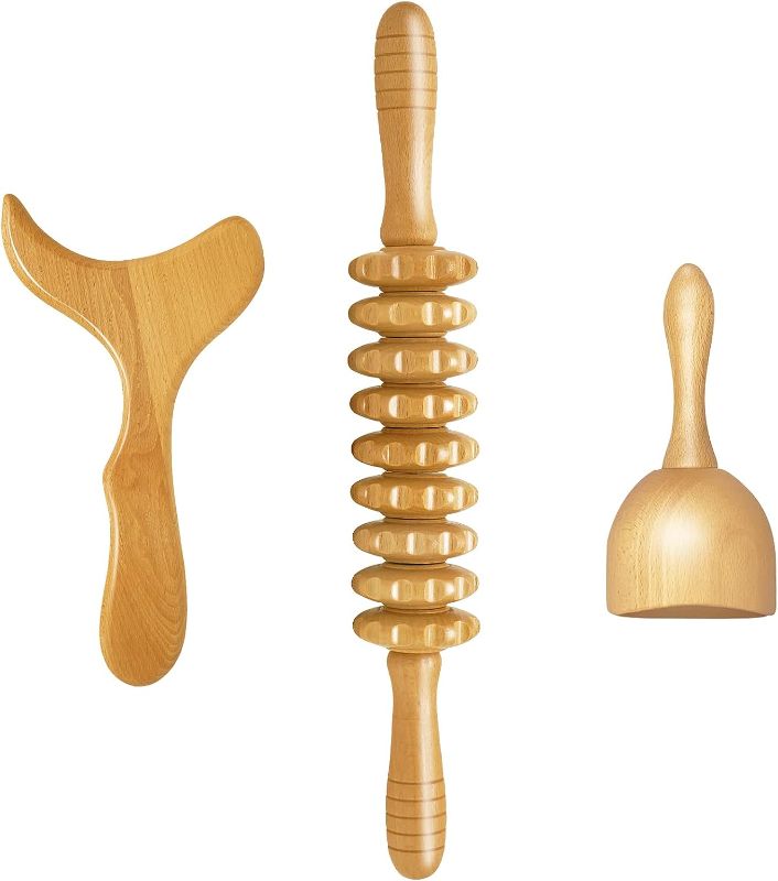 Photo 1 of AICNLY 3-in-1 Wood Therapy Massage Tools for Body Shaping, Maderoterapia Kit Lymphatic Drainage Massager Tools, Anti-Cellulite Massager, Body Sculpting Tools Set