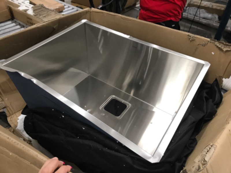 Photo 4 of **DENTS ON THE EGDES**
Pax Zero-Radius 24in. 18 Gauge Undermount Single Bowl Stainless Steel Laundry and Utility Sink