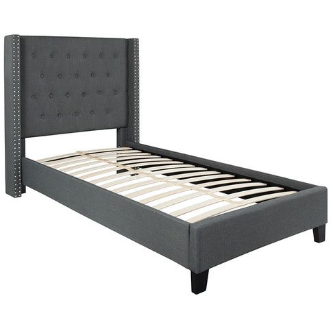 Photo 1 of (SEE NOTES) Flash Furniture Riverdale Twin Size Tufted Upholstered Platform Bed in Dark Gray Fabric, Model# HG-45-GG