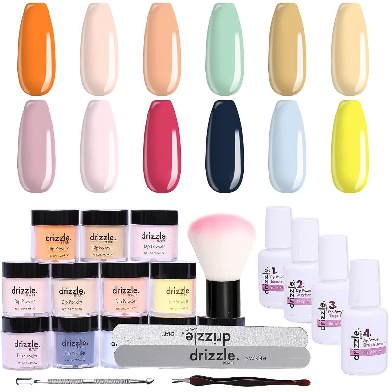 Photo 1 of DRIZZLE BEAUTY DIP POWDER NAIL KIT, RED ORANGE NUDE 12 COLORS DIPPING POWDER STARTER KIT WITH BASE ACTIVATOR AND TOP COAT NAIL DIP POWDER SET BEGINNER NO LAMP NEEDED
