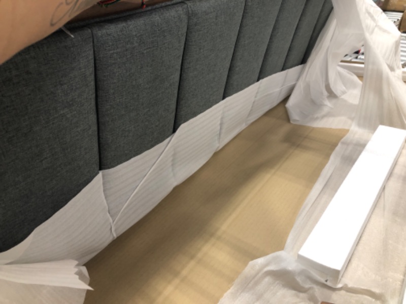 Photo 3 of  Baxton Studio Helsa Mid-Century Modern Dark Grey Fabric & Walnut Finished Queen Size Platform Bed - Wholesale Interiors MG0047-5-Dark Grey/Ash Walnut-Queen
