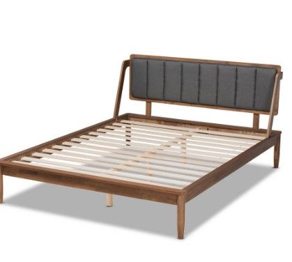 Photo 1 of  Baxton Studio Helsa Mid-Century Modern Dark Grey Fabric & Walnut Finished Queen Size Platform Bed - Wholesale Interiors MG0047-5-Dark Grey/Ash Walnut-Queen
