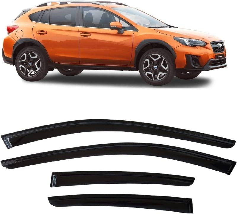 Photo 1 of (DAMAGED AND USED) Smoke Black Tinted Tape-On Side Window Deflector Visors Rain Guards Compatible with Subaru Crosstrek 2018-2023 & Compatible with Subaru Impreza Hatchback 2017-2023
