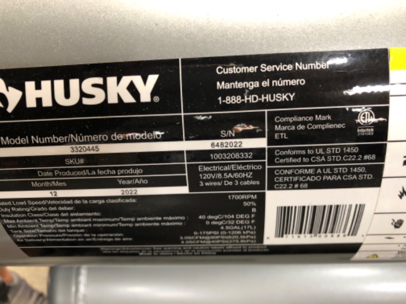 Photo 2 of 
Husky
4.5 Gal. Portable Electric-Powered Silent Air Compressor