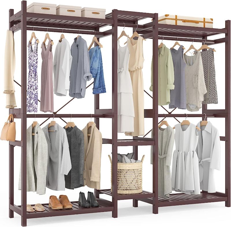 Photo 1 of  Bamboo Closet System, Large Clothing Rack Garment Rack for Hanging Clothes, Freestanding Clothes Rack 