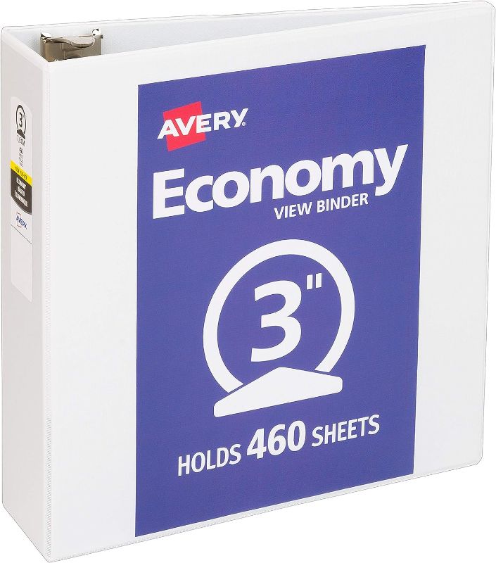 Photo 1 of 3" Economy View 3 Ring Binder, Round Ring, Holds 8.5" x 11" Paper, 1 White Binder (5741)