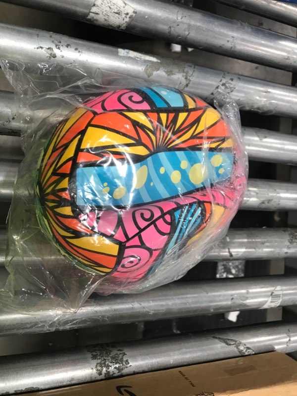 Photo 2 of **MINOR SLASH ON BALL, IT DOES NOT CAUSE IT TO LEAK AIR
FLAT-WILSON Outdoor Recreational Volleyball - Official Size Graffiti Blue/Yellow/Orange/Pink