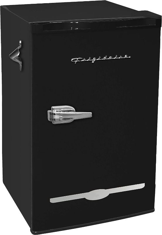 Photo 1 of DENTING-FRIGIDAIRE EFR376-BLACK 3.1 Cu Ft Black Retro Bar Fridge with Side Bottle Opener
