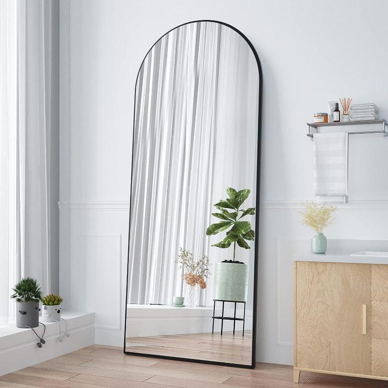 Photo 1 of  65"x24" Full Length Mirror, Arched Mirror, Floor Mirror with Stand, Full Body Mirror, Hanging or Leaning Against Wall, Black Arch Standing Mirror Large Bedroom Mirror for Cloakroom, (Black)
