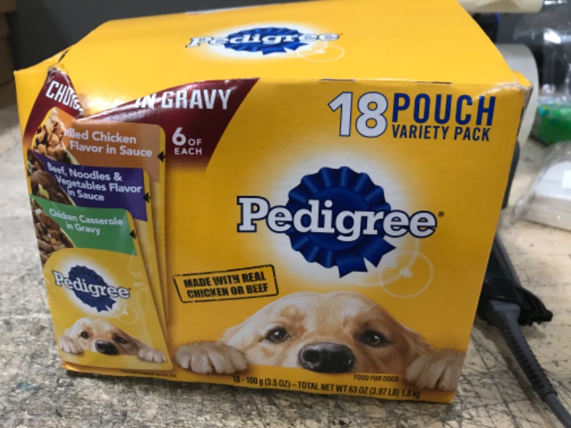 Photo 3 of **EXPIRES 11/2022** PEDIGREE CHOPPED GROUND DINNER Adult Soft Wet Dog Food 18-Count Variety Pack, 3.5 oz Pouches Variety: Chicken, Beef, Filet Mignon 3.5 Ounce (Pack of 18)
SET OF 3