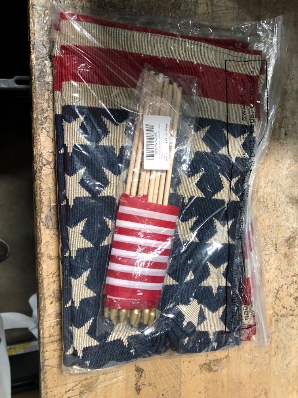 Photo 2 of 17 Pieces 4th of July Table Decor Include 13 x 70 Inch Embroidered Americans Flag Table Runner, 13 x 17 Inch Patriotic Burlap Placemats, 4 x 6 Inch Handheld American Flag on Stick for Table Home