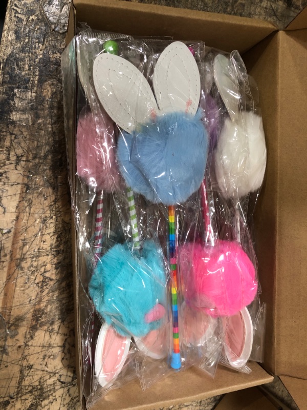 Photo 1 of 6 Pieces Pom Pom Bunny Pen Set Fluffy Fur Bunny Novelty Pen Graduation Gift Pen Kawaii Pom Pom Pens Colorful Pens Black Ink Cartoon Ballpoint Pens for Kids Girls School Office Birthday Party Favors