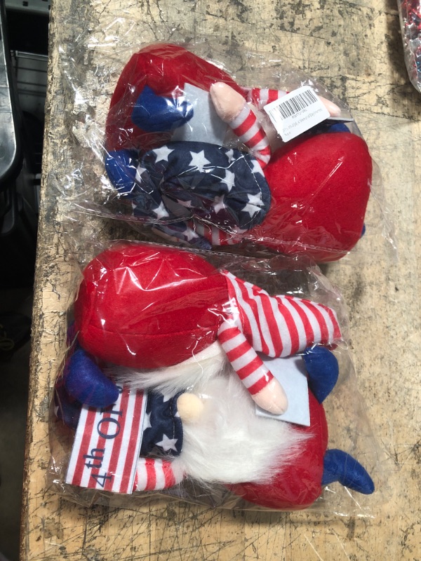 Photo 2 of 2 PACK 4th of July Decorations - Patriotic Gnomes Plush for Home Table Ornaments, American Memorial Labor Veterans Independence Day Gnomes Decor Gift Handmade Home Tiered Tray Decorations Red-a