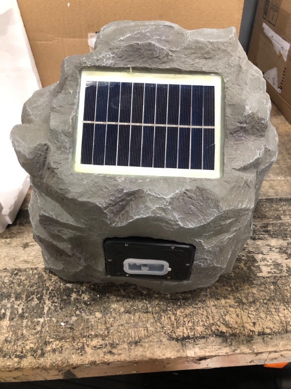 Photo 3 of Alpine Corporation Waterproof Bluetooth Solar-Powered Outdoor Wireless Rock Speaker, Gray