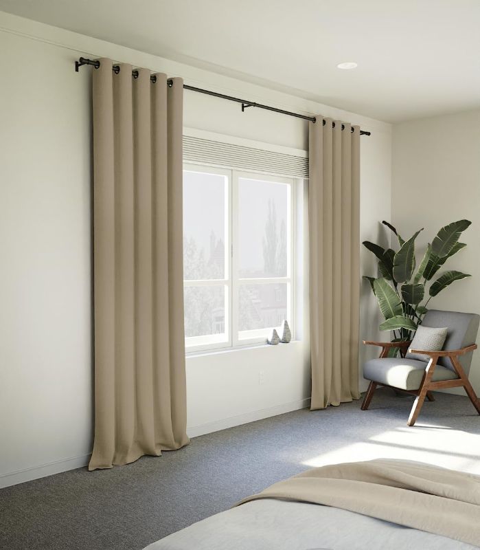 Photo 1 of 100% Blackout Curtains 84 Inches Long,Linen Blackout Curtains 84 Inch Length 2 Panels Set,Thermal Insulated Full Light Blackout Curtains for Bedroom/Living...