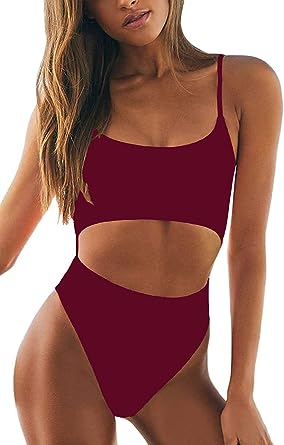 Photo 3 of Feager Womens Strappy Cut Out Front Monokini Lace Up Back Bathing Suit Criss Cross High Cut One Piece Swimsuit COLOR MAY VARY FROM PICTURE 