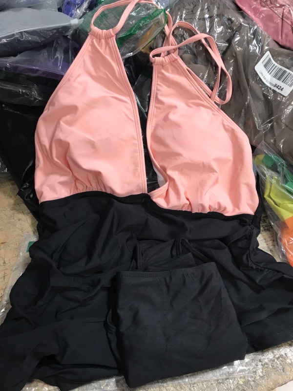 Photo 1 of 2 PC SWIMSUIT  PEACH AND BLACK 