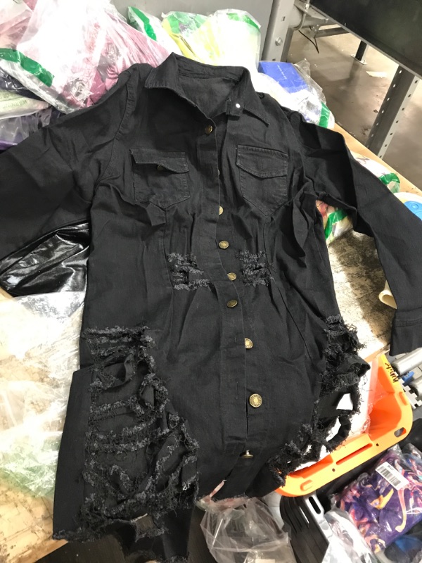 Photo 1 of BLACK DENIM DISTRESSED SHIRT DRESS 