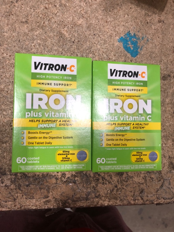 Photo 2 of 2 pack of Vitron-C Iron Supplement & Immune Support, Once Daily, High Potency Iron with Vitamin C, Dye Free Tablets, 60 Count 60 Count (Pack of 1) Immunity bb 9/23