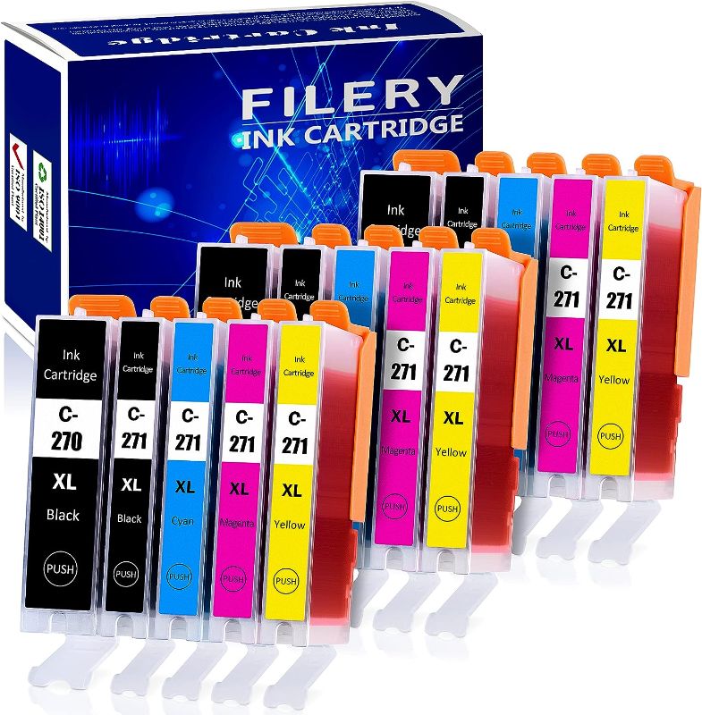 Photo 1 of Filery 15-Pack Compatible Ink Cartridge Replacement for Canon PGI-270XL CLI-271XL Ink 270XL 271XL Used for PIXMA MG7720 MG5720 MG6820 TS8020 TS9020 TS6020 MG6821 MG5721 MG5722 MG6822 TS5020 Printer