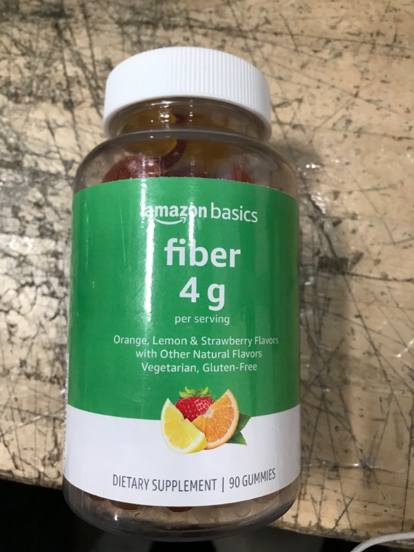 Photo 2 of Amazon Basics (previously Solimo) Fiber 4g Gummies, Digestive Health, Supports Regularity, Orange, Lemon & Strawberry Flavors, 90 Count