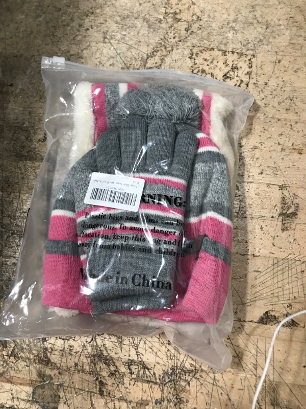 Photo 2 of 3 Pcs Kids Winter Beanie Hat Gloves Scarf Set For Toddler, Boys, Girls, With Polar Fleece Lining Pink (for Kids Aged 3-6) One Size