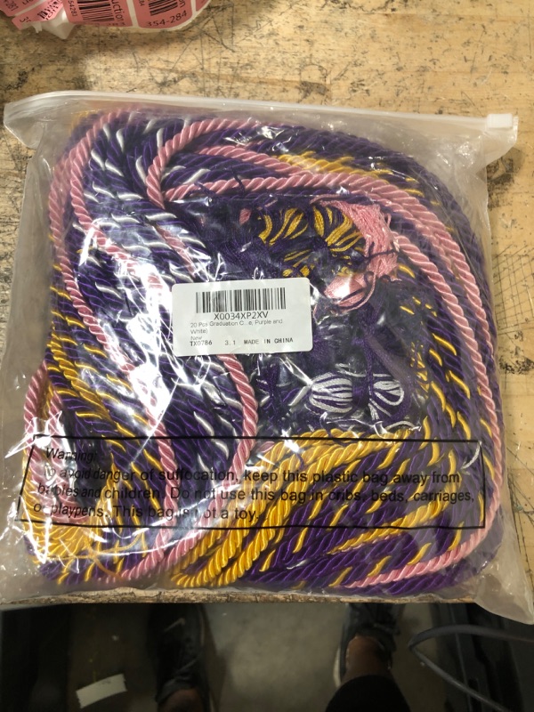 Photo 2 of 20 Pcs Graduation Cords Graduation Tassel Honor Cords 2023 Graduation Braided Polyester Yarn Honor Cord Handfasting Cord for Graduation Students (Purple, Gold, Pink, White, Purple and White) Gold,pink,purple,white