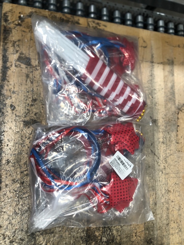 Photo 2 of 2 PACK OF Elcoho 18 Pieces Patriotic Head Boppers Headband American Flag Stars Uncle Sam Top Hat Head Bopper and USA Stick Flag 4th of July Party Accessories Independence Day Party Favors