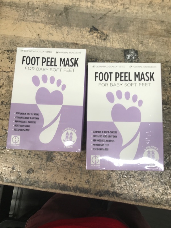 Photo 2 of 2 PACK OF Hicream Foot Peel Mask- 4 Pairs of Regular Skin Exfoliating Foot mask For Cracked Heels, Dead Skin & Calluses, Removes & Repairs Rough Heels, Dry Toe Skin, Lavender Scent Lavender 4 Count (Pack of 1)