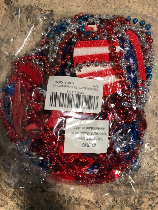 Photo 2 of ALLCOLOR 4th of July Patriotic Party Favor Necklaces, 20 PCS Red White Blue Star Bead Necklaces with Pendants for 4th/Fourth of July Party Supplies, Parade Decorations,Independence Day Accessorie 20PCS Necklaces