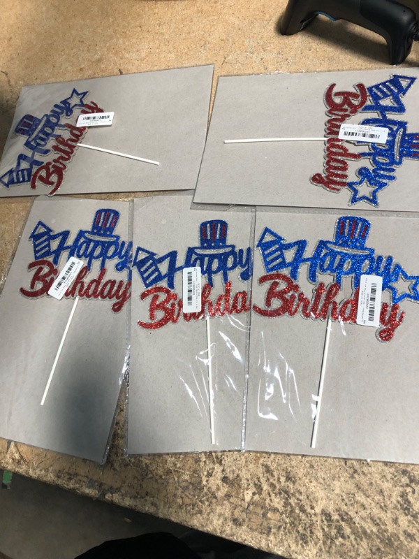 Photo 2 of 4th of July Happy Birthday Cake Topper Red White Blue Glitter, Patriotic Happy Birthday Cake Topper, Fourth of July Birthday Party Cake Decorations