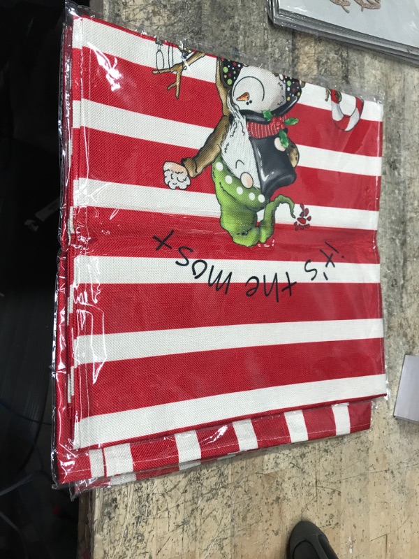 Photo 1 of 4 PACK Christmas Snowman Red Stripe Table Runner 13 x 72 Inch, Rustic Holiday Decor Winter Kitchen Dining Table Decoration 13*72"